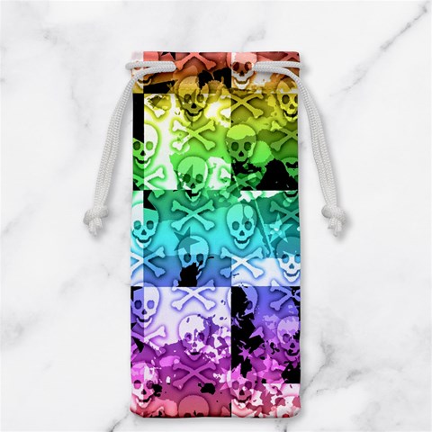 Rainbow Checker Skull Splatter Jewelry Bag from ArtsNow.com Front