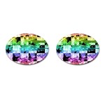 Rainbow Checker Skull Splatter Cufflinks (Oval)