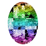 Rainbow Checker Skull Splatter Oval Ornament (Two Sides)