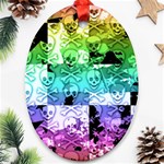 Rainbow Checker Skull Splatter Oval Ornament (Two Sides)