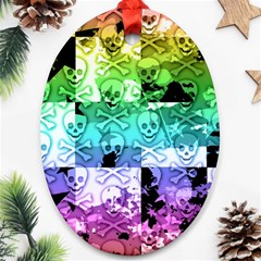 Rainbow Checker Skull Splatter Oval Ornament (Two Sides) from ArtsNow.com Back