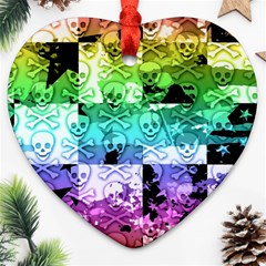 Rainbow Checker Skull Splatter Heart Ornament (Two Sides) from ArtsNow.com Front
