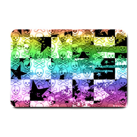 Rainbow Checker Skull Splatter Small Doormat from ArtsNow.com 24 x16  Door Mat