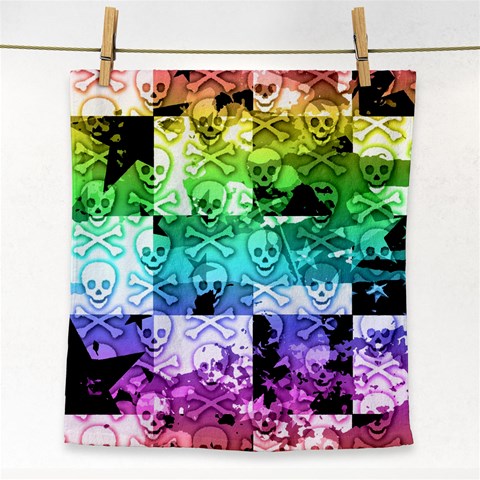 Rainbow Checker Skull Splatter Face Towel from ArtsNow.com Front