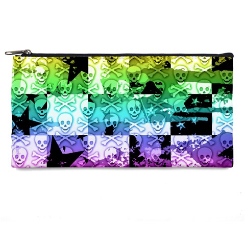 Rainbow Checker Skull Splatter Pencil Case from ArtsNow.com Front