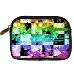 Rainbow Checker Skull Splatter Digital Camera Leather Case