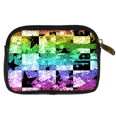 Rainbow Checker Skull Splatter Digital Camera Leather Case from ArtsNow.com Back