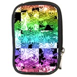 Rainbow Checker Skull Splatter Compact Camera Leather Case