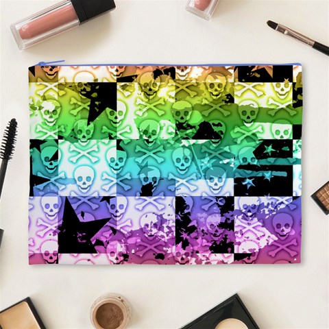 Rainbow Checker Skull Splatter Cosmetic Bag (XL) from ArtsNow.com Front