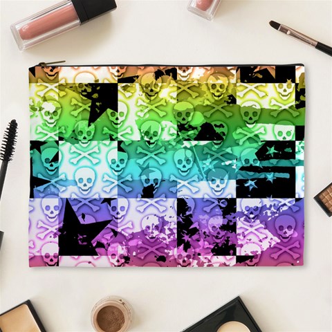 Rainbow Checker Skull Splatter Cosmetic Bag (XL) from ArtsNow.com Front