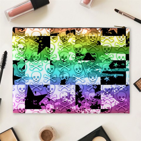Rainbow Checker Skull Splatter Cosmetic Bag (XL) from ArtsNow.com Back