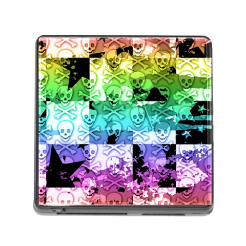 Rainbow Checker Skull Splatter Memory Card Reader with Storage (Square) from ArtsNow.com Front