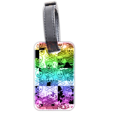 Rainbow Checker Skull Splatter Luggage Tag (two sides) from ArtsNow.com Front