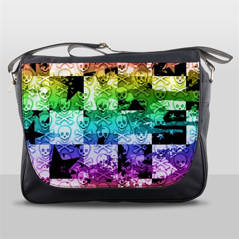 Rainbow Checker Skull Splatter Messenger Bag from ArtsNow.com Front