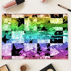 Rainbow Checker Skull Splatter Cosmetic Bag (XXL) from ArtsNow.com Front