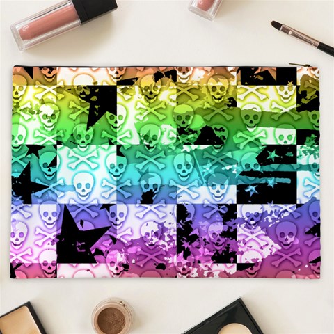 Rainbow Checker Skull Splatter Cosmetic Bag (XXL) from ArtsNow.com Back