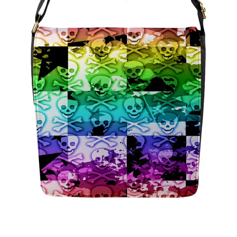 Rainbow Checker Skull Splatter Flap Closure Messenger Bag (Large) from ArtsNow.com Front