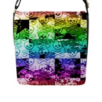 Rainbow Checker Skull Splatter Flap Closure Messenger Bag (Large)