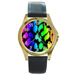 Rainbow Leopard Round Gold Metal Watch