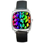 Rainbow Leopard Square Metal Watch