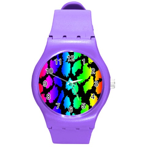 Rainbow Leopard Round Plastic Sport Watch Medium from ArtsNow.com Front