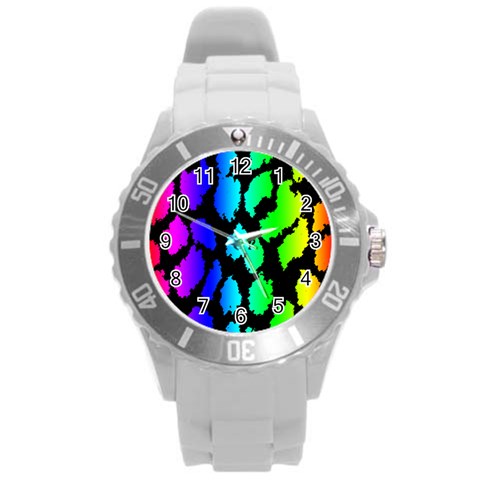 Rainbow Leopard Round Plastic Sport Watch Large from ArtsNow.com Front