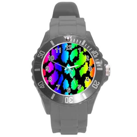 Rainbow Leopard Round Plastic Sport Watch Large from ArtsNow.com Front