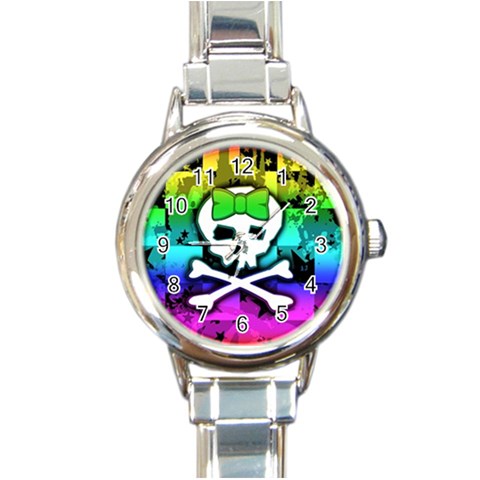 Rainbow Skull Round Italian Charm Watch from ArtsNow.com Front