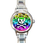 Rainbow Skull Round Italian Charm Watch