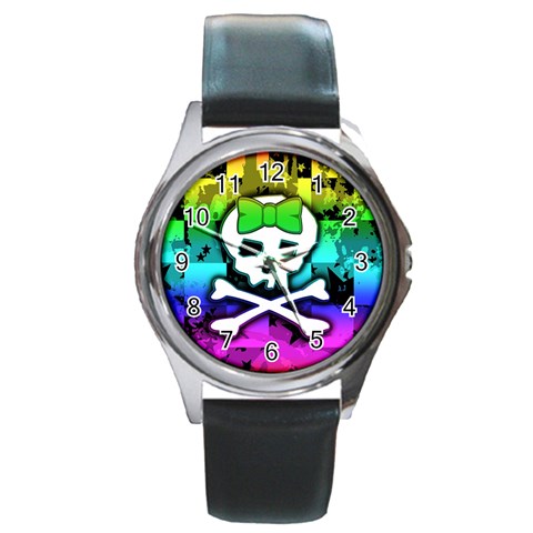 Rainbow Skull Round Metal Watch from ArtsNow.com Front