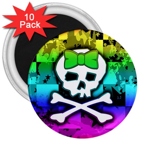 Rainbow Skull 3  Magnet (10 pack) from ArtsNow.com Front