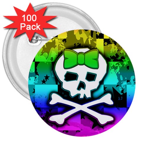 Rainbow Skull 3  Button (100 pack) from ArtsNow.com Front
