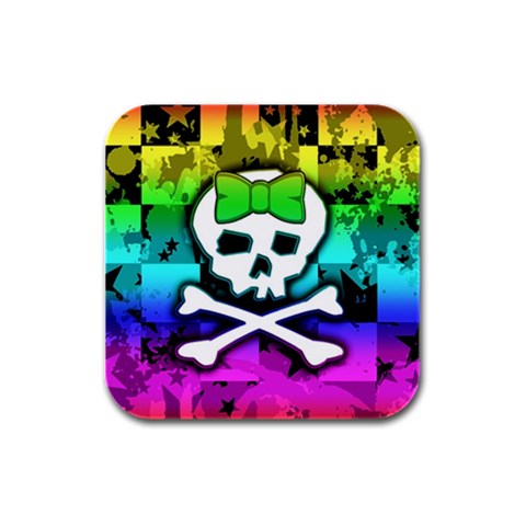 Rainbow Skull Rubber Square Coaster (4 pack) from ArtsNow.com Front