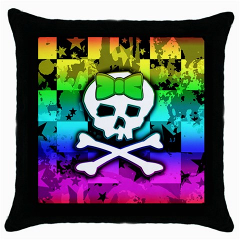 Rainbow Skull Throw Pillow Case (Black) from ArtsNow.com Front