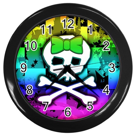Rainbow Skull Wall Clock (Black) from ArtsNow.com Front