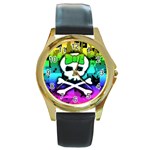 Rainbow Skull Round Gold Metal Watch