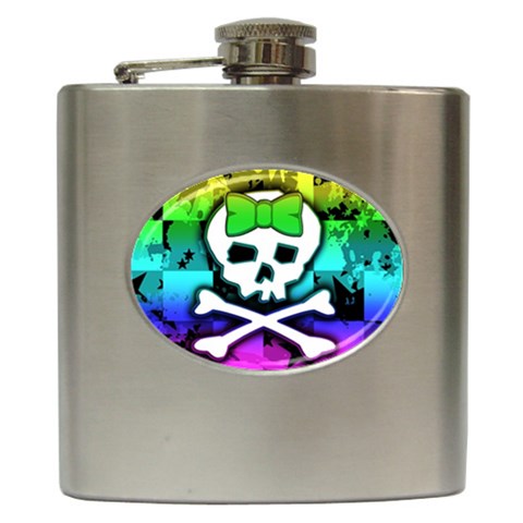 Rainbow Skull Hip Flask (6 oz) from ArtsNow.com Front