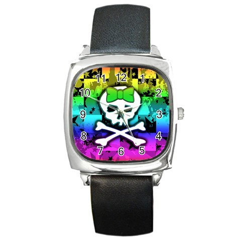 Rainbow Skull Square Metal Watch from ArtsNow.com Front
