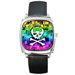 Rainbow Skull Square Metal Watch