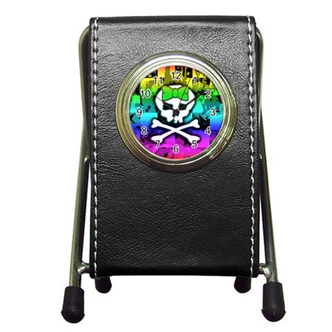 Rainbow Skull Pen Holder Desk Clock from ArtsNow.com Front