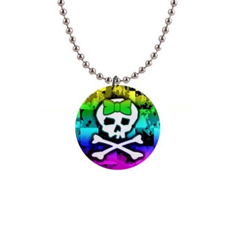 Rainbow Skull 1  Button Necklace from ArtsNow.com Front