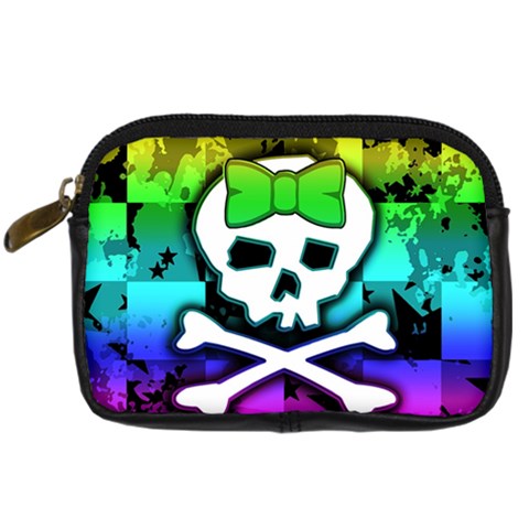 Rainbow Skull Digital Camera Leather Case from ArtsNow.com Front