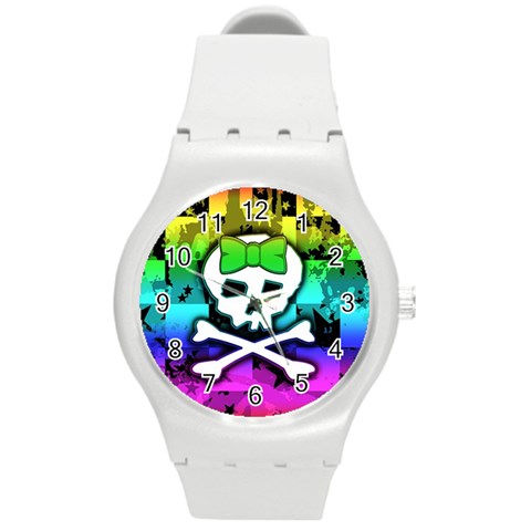 Rainbow Skull Round Plastic Sport Watch Medium from ArtsNow.com Front