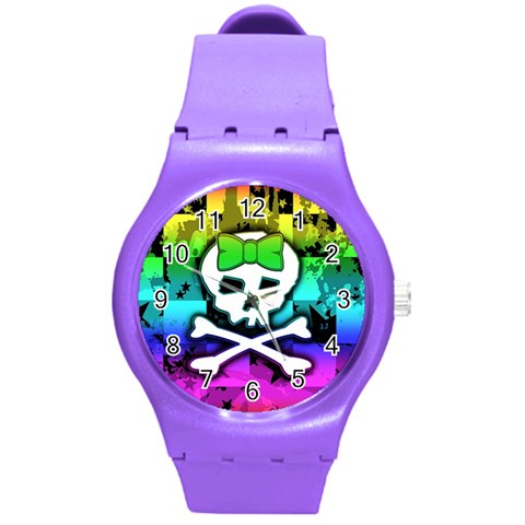 Rainbow Skull Round Plastic Sport Watch Medium from ArtsNow.com Front