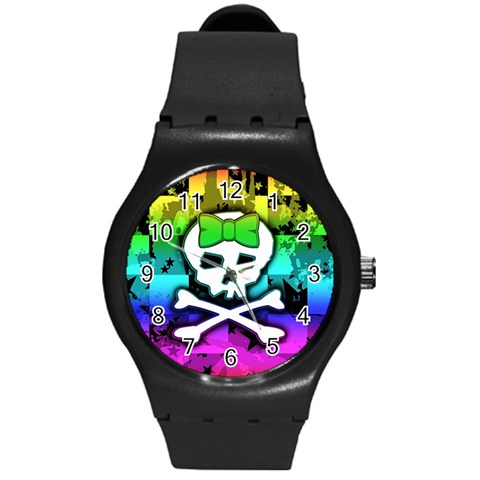 Rainbow Skull Round Plastic Sport Watch Medium from ArtsNow.com Front