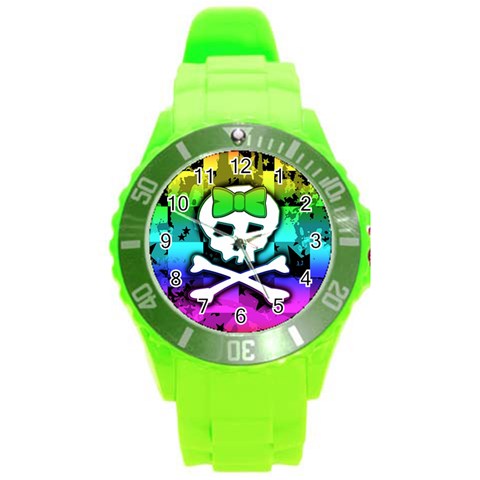 Rainbow Skull Round Plastic Sport Watch Large from ArtsNow.com Front