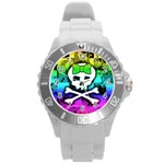 Rainbow Skull Round Plastic Sport Watch Large