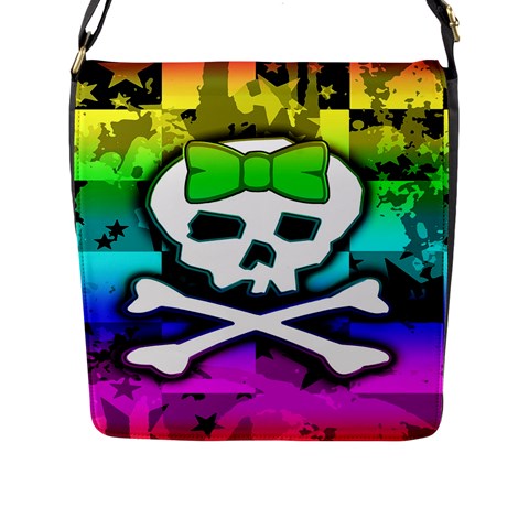 Rainbow Skull Flap Closure Messenger Bag (Large) from ArtsNow.com Front