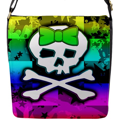Rainbow Skull Flap closure messenger bag (Small) from ArtsNow.com Front