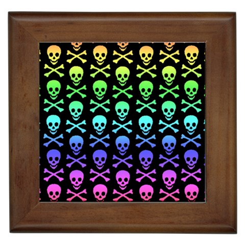 Rainbow Skull and Crossbones  Framed Tile from ArtsNow.com Front